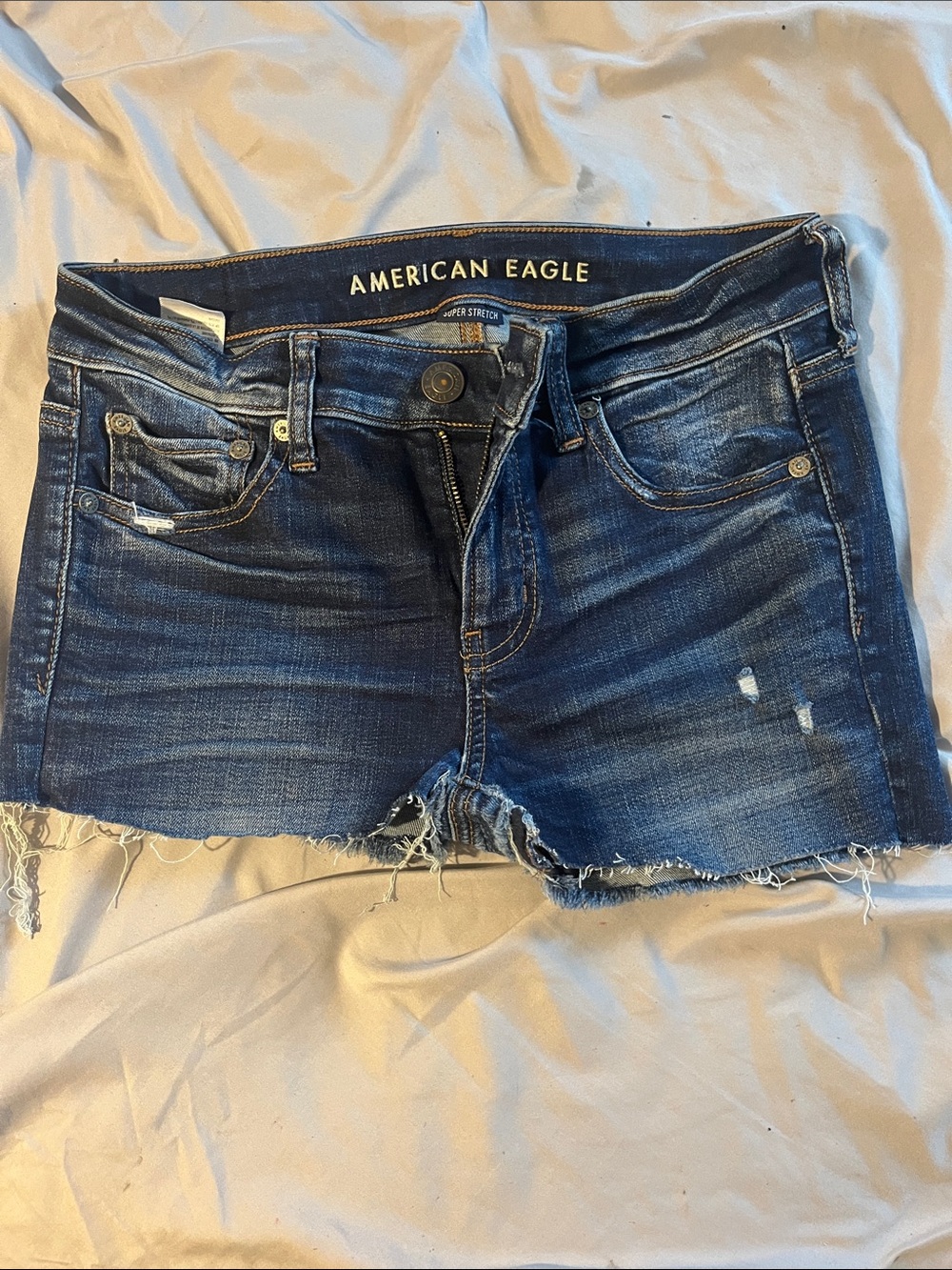 American Eagle Dark Indigo Frayed Denim Cutoff Shorts